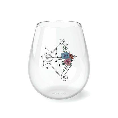 Sagittarius Flowers and Stars Stemless Wine Glass, 11.75oz
