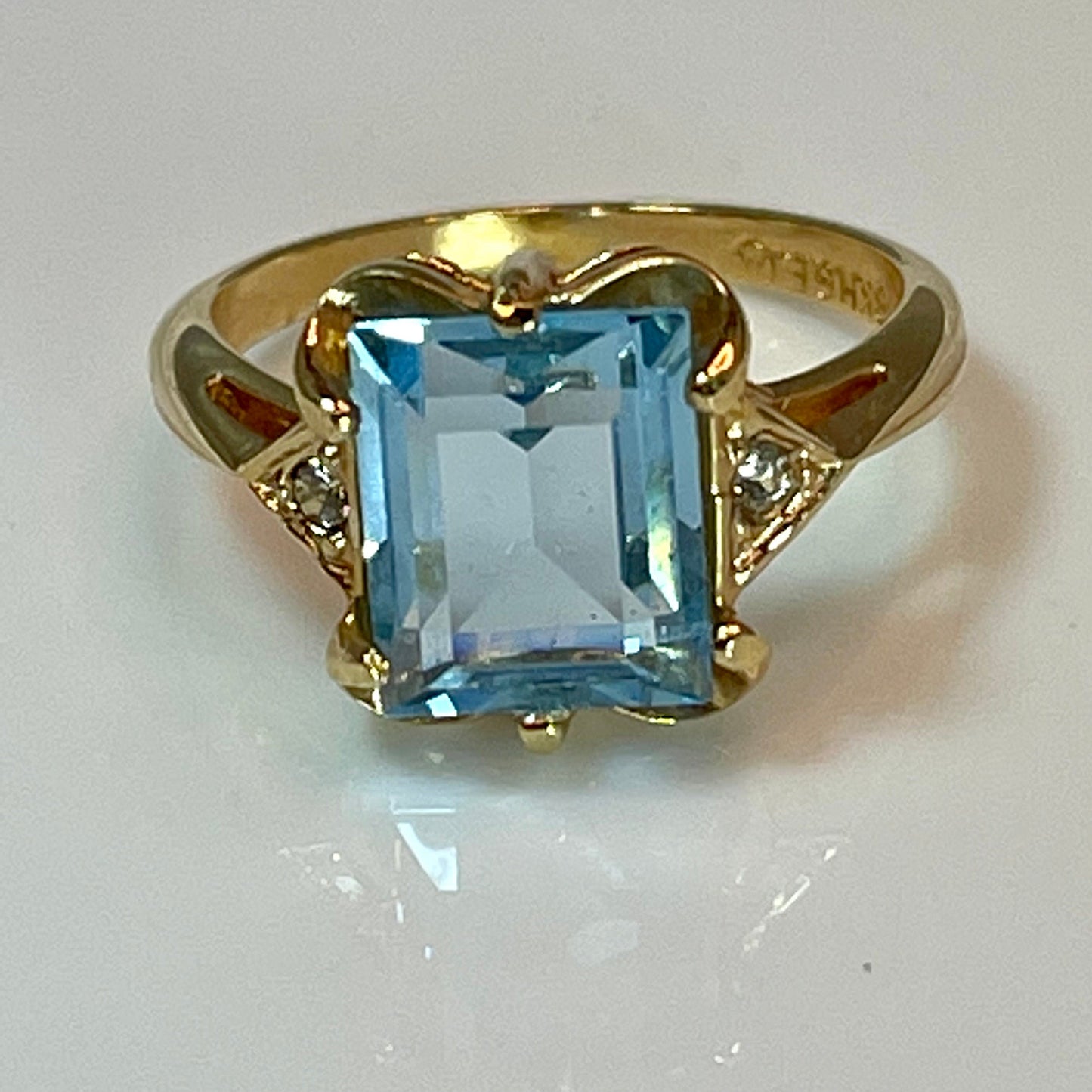 Vintage Ring Emerald Cut Blue Topaz Crystal 18kt Yellow Gold Eectroplated Ring December Birthstone by PVD Vintage Jewelry