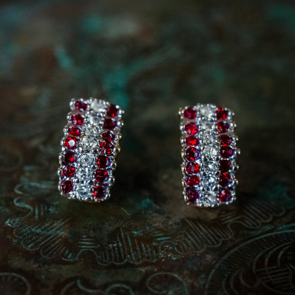 Vintage Ruby and Clear Austrian Crystal Post Earrings Made in the USA by PVD Vintage Jewelry