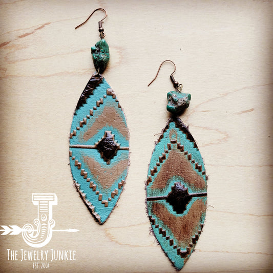 Leather Oval Earrings in Navajo w/ Turquoise Accent 206o by The Jewelry Junkie