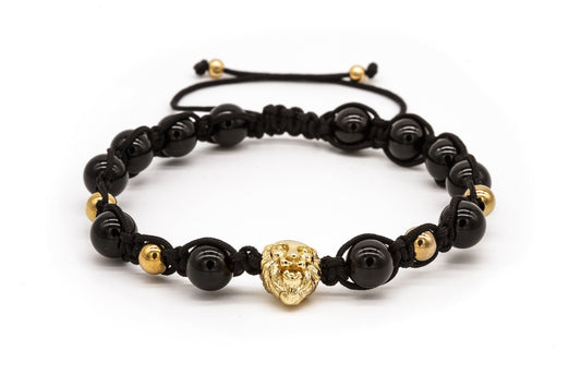 UNCOMMON Men's Beads Bracelet One Gold Lion Charm Black Onyx Beads by Bastion Bolt Action Pen