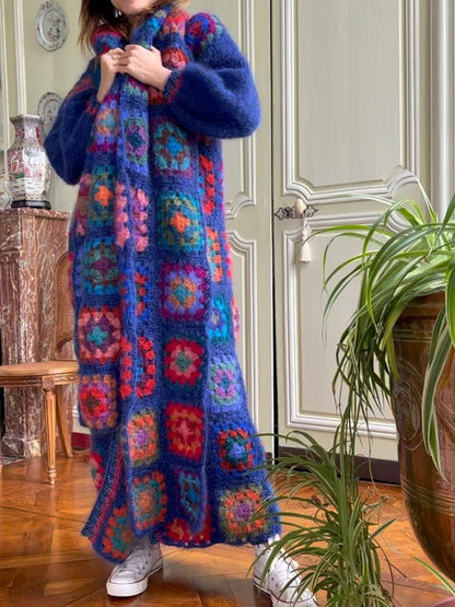 BOHO Colored Plaid Flower Hand Crochet Cardigan