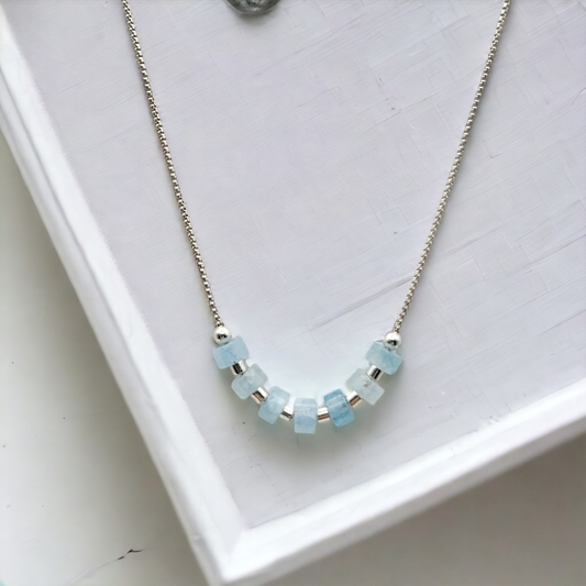 Necklace - Silver & Aquamarine by Bijou by SAM