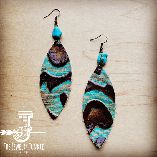 Leather Oval Earrings in Turquoise Laredo w/ Turquoise Accent 206s by The Jewelry Junkie