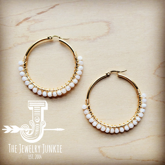 Woven Moonstone Beaded Hoop Earrings 217k by The Jewelry Junkie