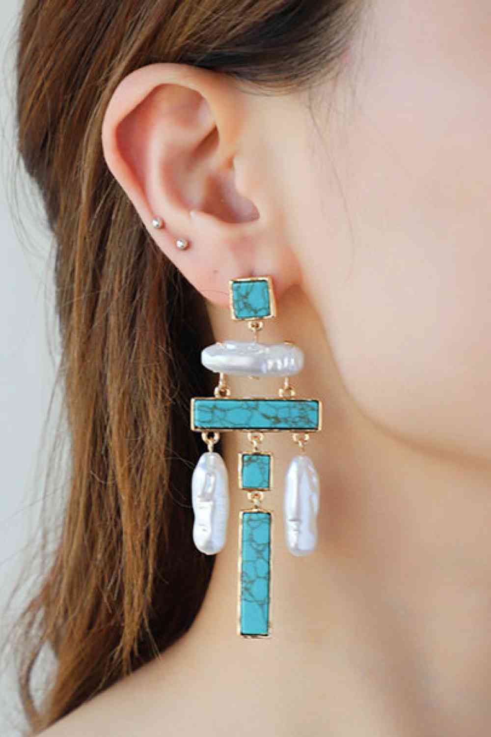 Natural Turquoise Alloy Earrings by Coco Charli