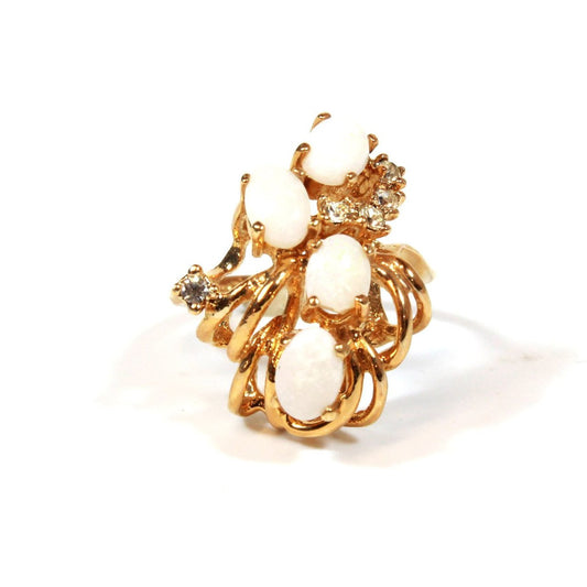 Vintage Genuine Opals Cluster with Austrian Crystals 18k Yellow Gold Plated Cocktail Ring by PVD Vintage Jewelry