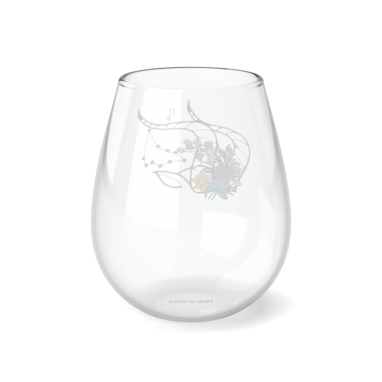 Capricorn Flowers and Stars Stemless Wine Glass, 11.75oz