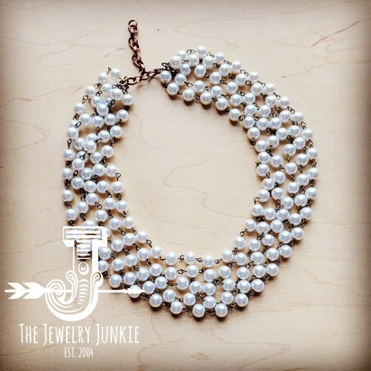 Five Strand Glass Pearl Collar-Length Necklace 257h by The Jewelry Junkie