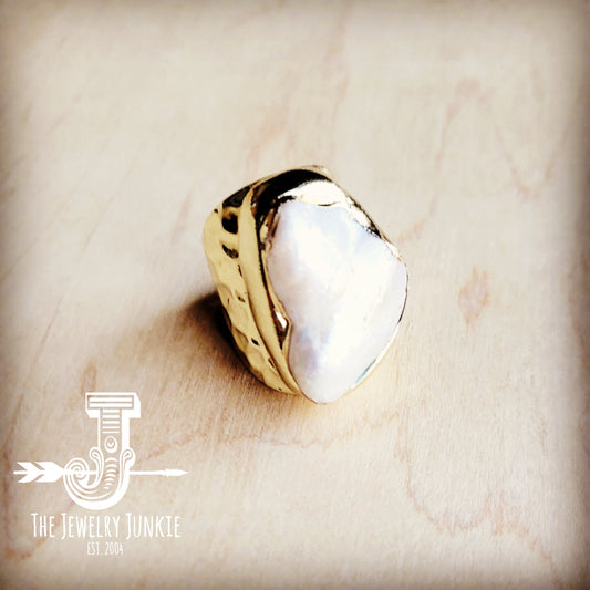 Genuine Freshwater Pearl Ring in Golden Setting 012z by The Jewelry Junkie