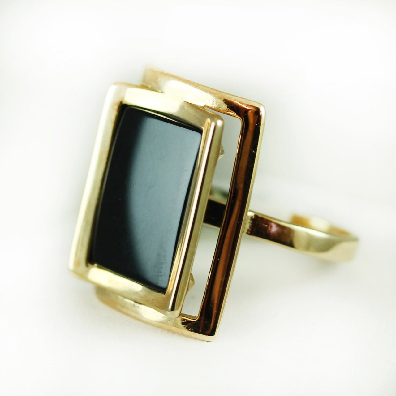 Vintage Genuine Onyx Rectangle 18k Yellow Gold Electroplated Made in USA #R327 by PVD Vintage Jewelry