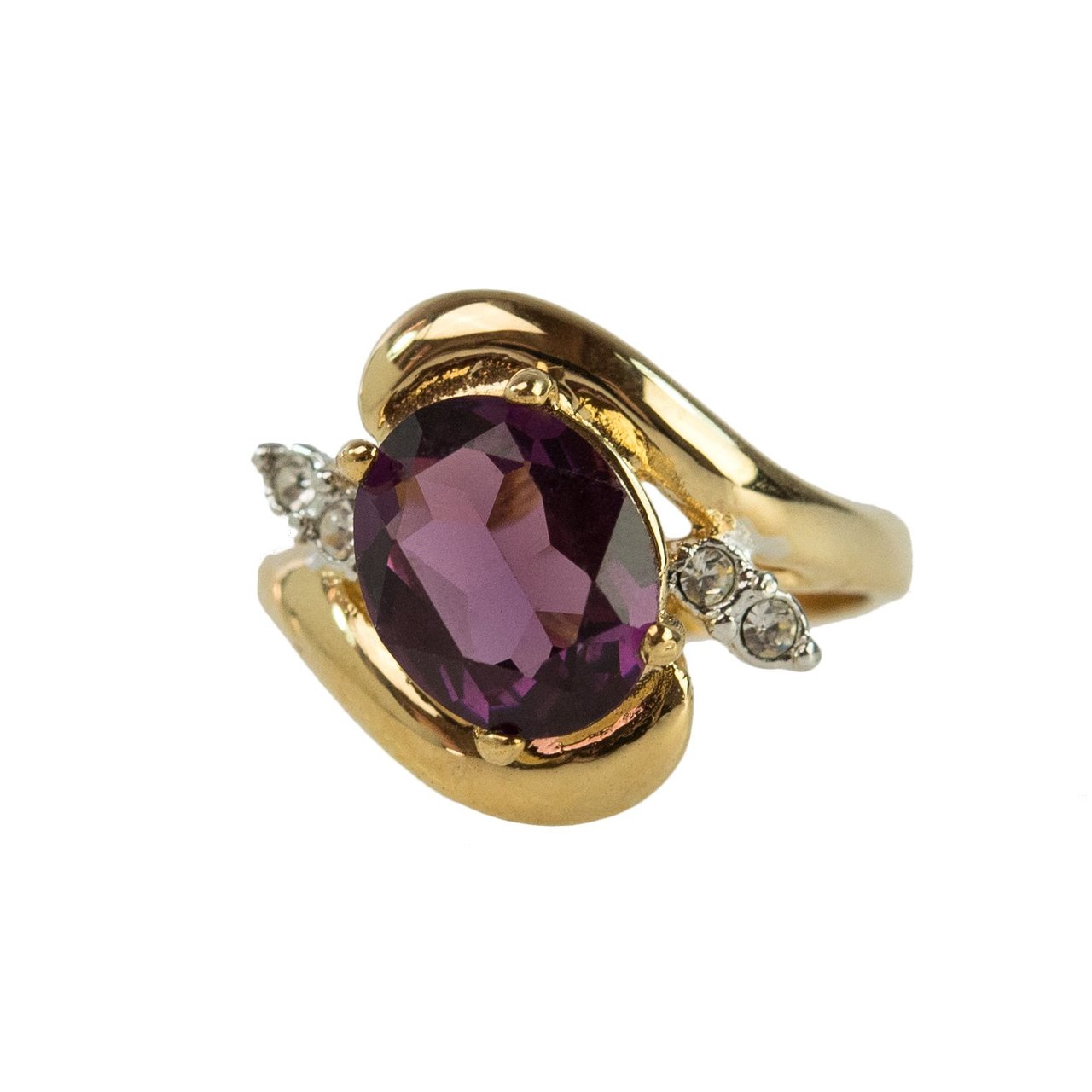 Vintage Ring Amethyst and Clear Swarovski Crystals 18kt Gold Antique Womans Jewelry #R2928 by PVD Vintage Jewelry