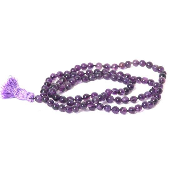 Natural Amethyst Mala Prayer 108 Beads Japa Mala Tassel Necklace