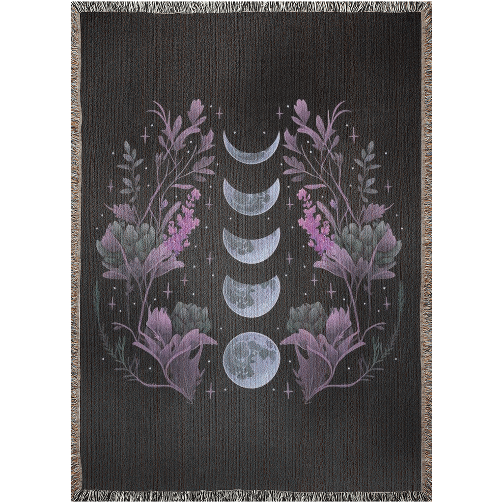Dark Garden Moon Phases Woven Blanket