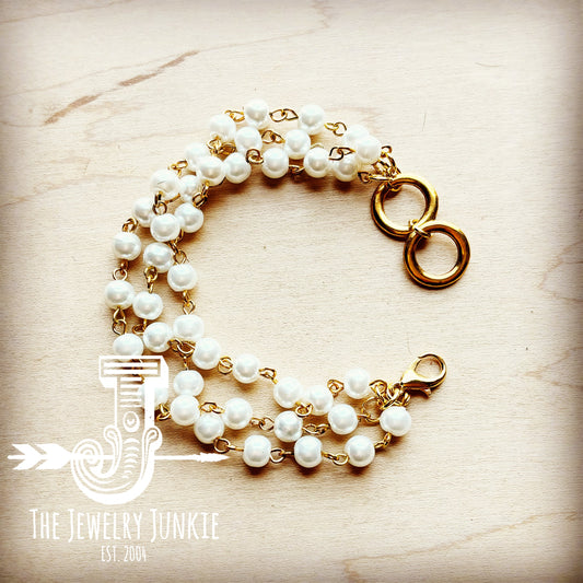 Pearl Triple Strand Bracelet in Gold 808j by The Jewelry Junkie