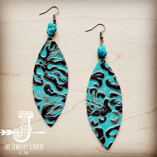 Leather Oval Earrings in Cowboy Turquoise w/ Turquoise Accent 206y by The Jewelry Junkie