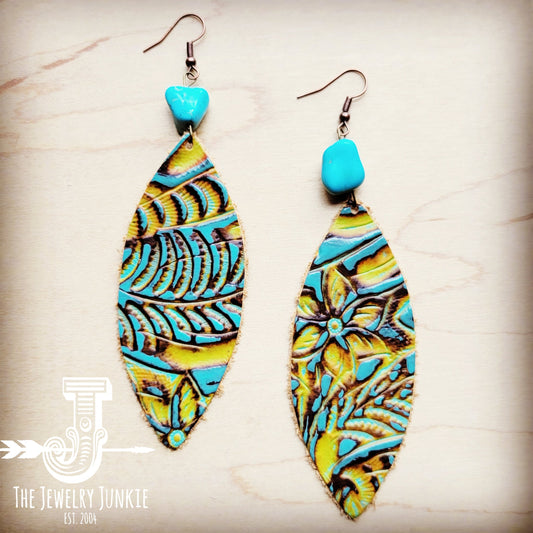 Leather Oval Earrings in Dallas Turquoise w/ Turquoise Accent 207a by The Jewelry Junkie