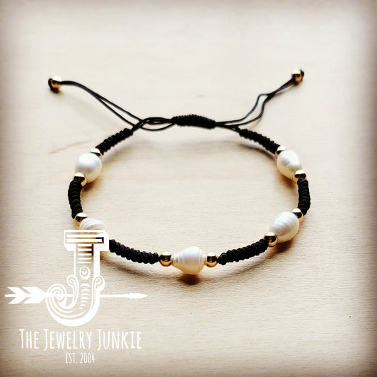 Freshwater Pearl Woven Bracelet in Black 808e by The Jewelry Junkie