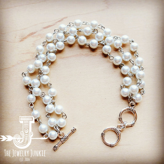 Triple Strand Pearl and Silver Bracelet 806k by The Jewelry Junkie