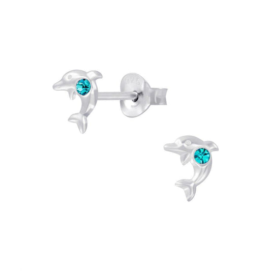 Children's Sterling Silver 'March Birthstone' Dolphin Stud Earrings by Liberty Charms USA