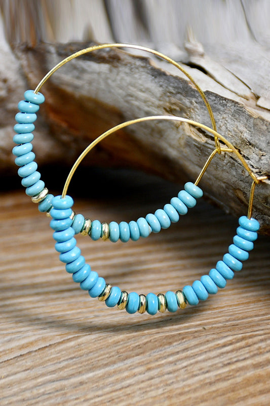 Gold Faux Turquoise Beaded Hoop Earrings by Threaded Pear