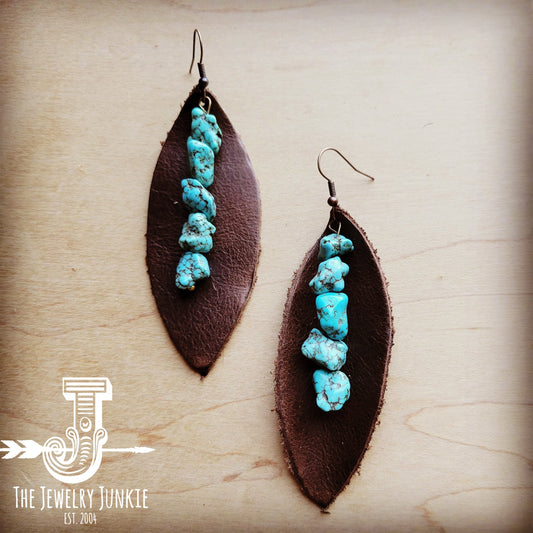 Leather Oval Dark Earrings w/ Turquoise 207o by The Jewelry Junkie