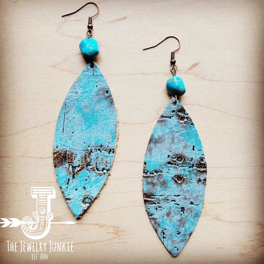 Leather Oval Earrings in Turquoise Metallic w/ Turquoise Accent 207c by The Jewelry Junkie