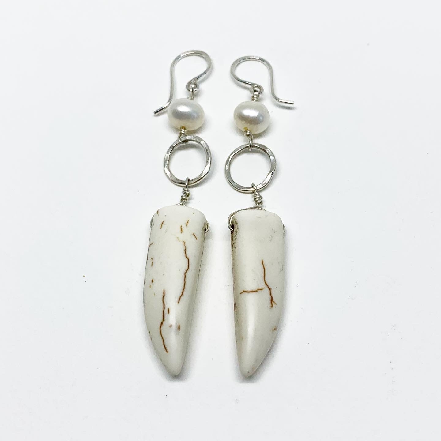 Pearl & Howlite Horn Drop Earrings by Jennifer Cervelli Jewelry