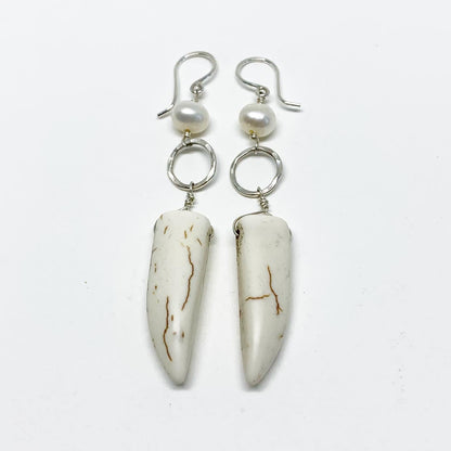 Pearl & Howlite Horn Drop Earrings by Jennifer Cervelli Jewelry