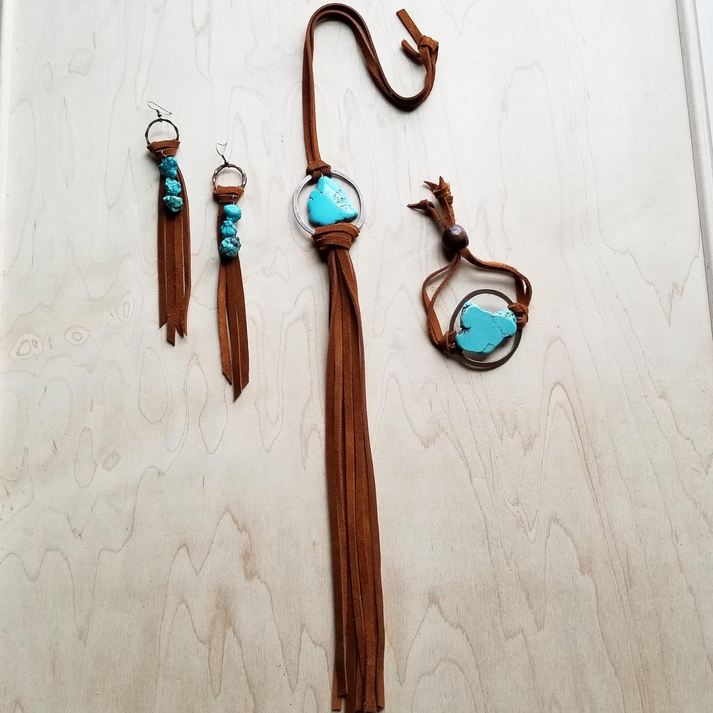 Turquoise Bracelet w/ Stone Slab & Adjustable Ties (010i) by The Jewelry Junkie
