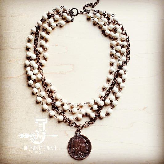 White Turquoise And Copper Necklace with Copper Coin  227Y by The Jewelry Junkie