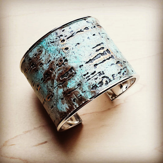Wide Cuff Bangle Bracelet in Turquoise Metallic Leather 011j by The Jewelry Junkie