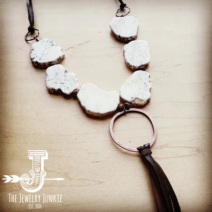 White Turquoise Chunky Necklace with Long Leather Tassel 225K by The Jewelry Junkie