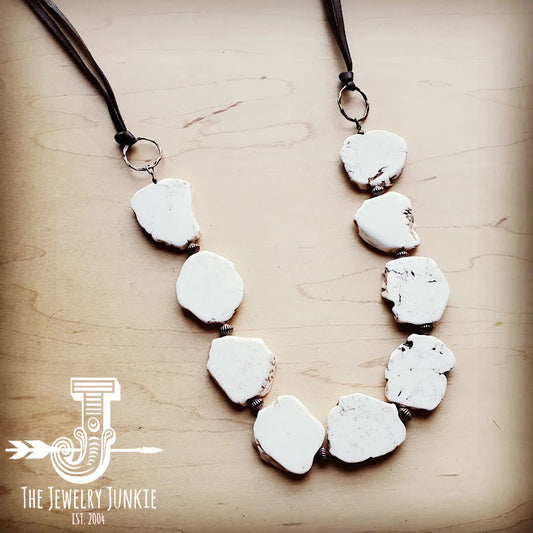 White Turquoise Slab Necklace with Leather Closure 228O by The Jewelry Junkie