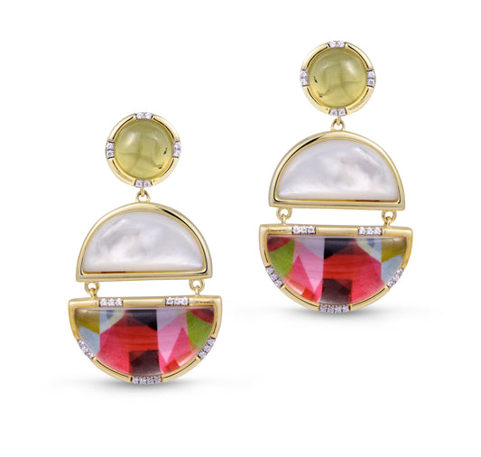 Envy Me Dangle Prehnite & Moonstone Diamond Earrings in 14K Yellow Gold Plated Sterling Silver by LuvMyJewelry