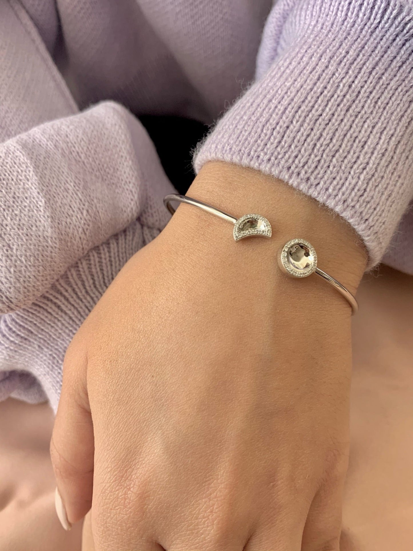 Moon Phases Adjustable Diamond Cuff in Sterling Silver by LuvMyJewelry