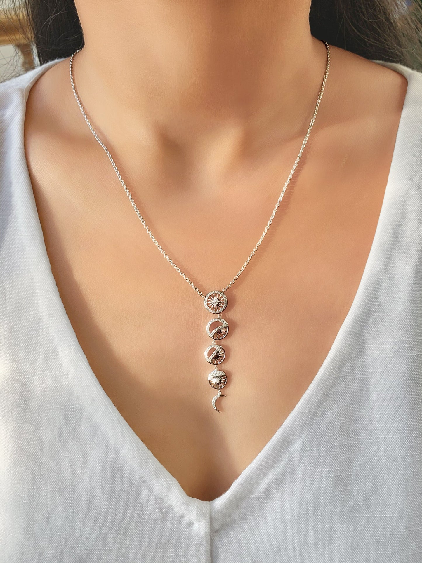 Moon Phases Diamond Necklace in Sterling Silver by LuvMyJewelry