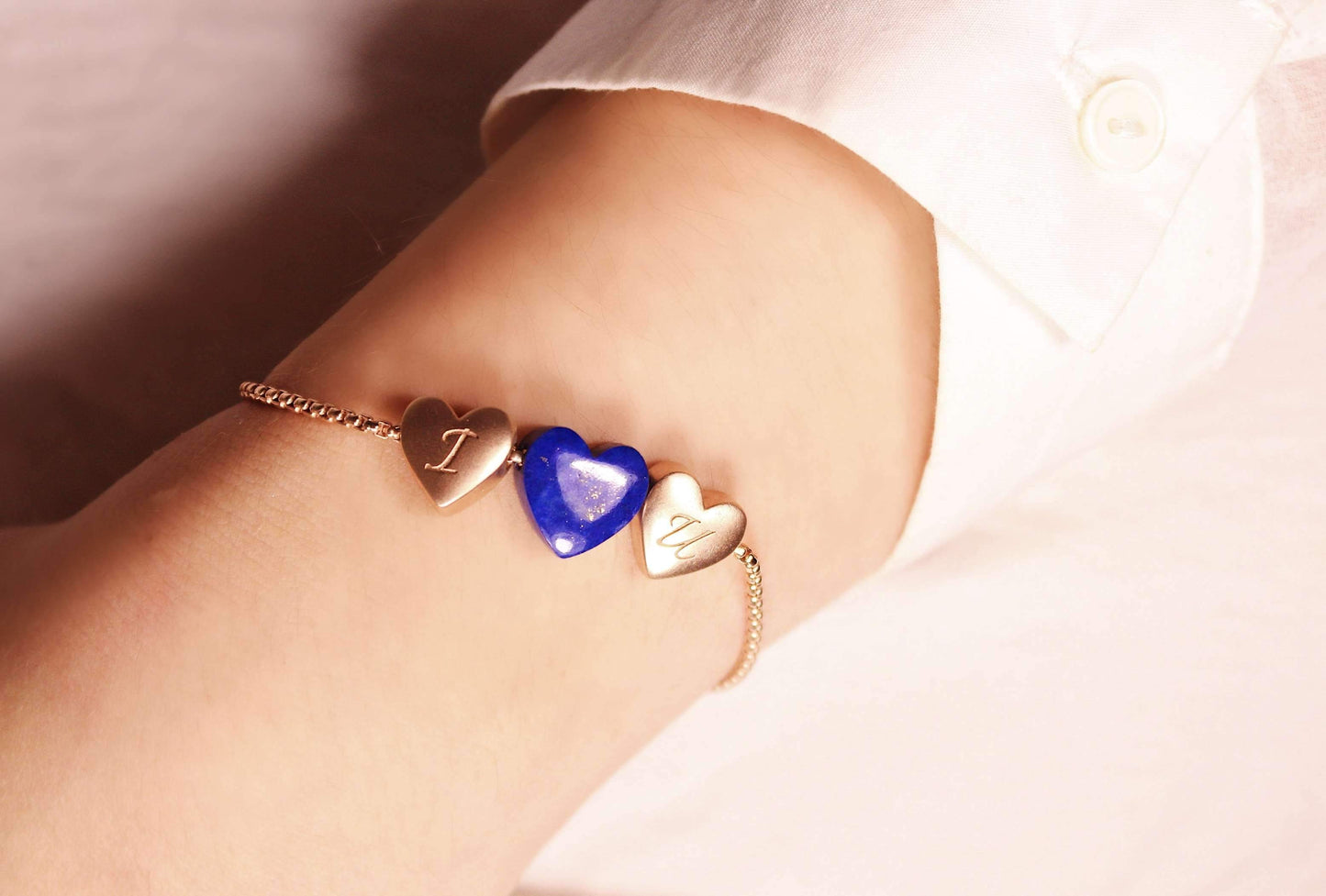 Luv Me Lapis Bolo Adjustable I Love You Heart Bracelet in 14K Rose Gold Plated Sterling Silver by LuvMyJewelry