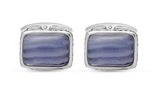 Blue Lace Agate Stone Cufflinks in Black Rhodium Plated Sterling Silver by LuvMyJewelry