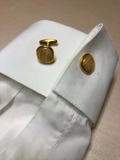 Yellow Lace Agate Stone Cufflinks in 14K Yellow Gold Plated Sterling Silver by LuvMyJewelry