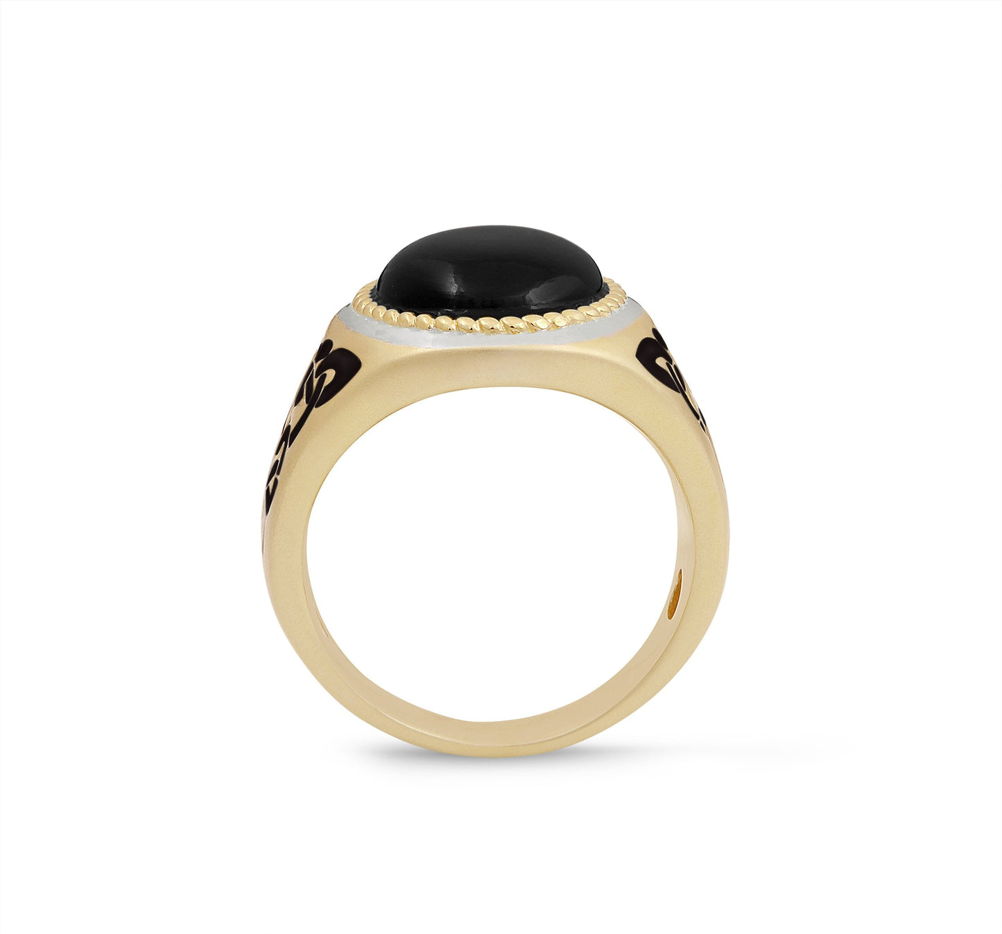 Black Onyx Stone Signet Ring in 14K Yellow Gold Plated Sterling Silver with Enamel by LuvMyJewelry
