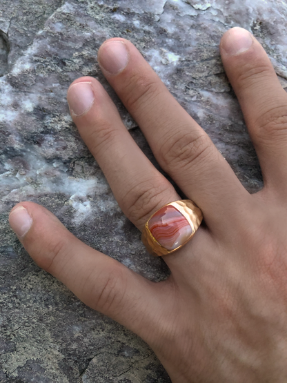 Red Lace Agate Stone Signet Ring in 14K Rose Gold Plated Sterling Silver by LuvMyJewelry