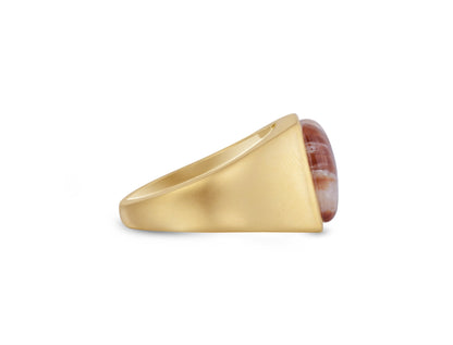Red Lace Agate Iconic Stone Signet Ring in 14K Yellow Gold Plated Sterling Silver by LuvMyJewelry