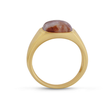 Red Lace Agate Iconic Stone Signet Ring in 14K Yellow Gold Plated Sterling Silver by LuvMyJewelry