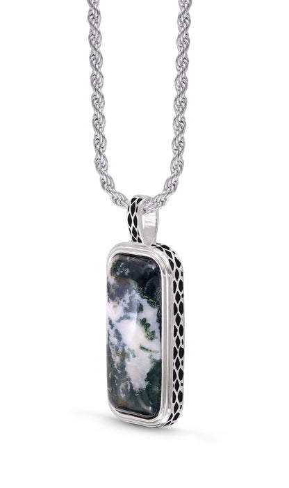 Tree Agate Stone Tag in Black Rhodium Plated Sterling Silver by LuvMyJewelry