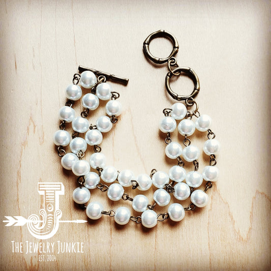 Pearl Triple Strand Bracelet 804a by The Jewelry Junkie