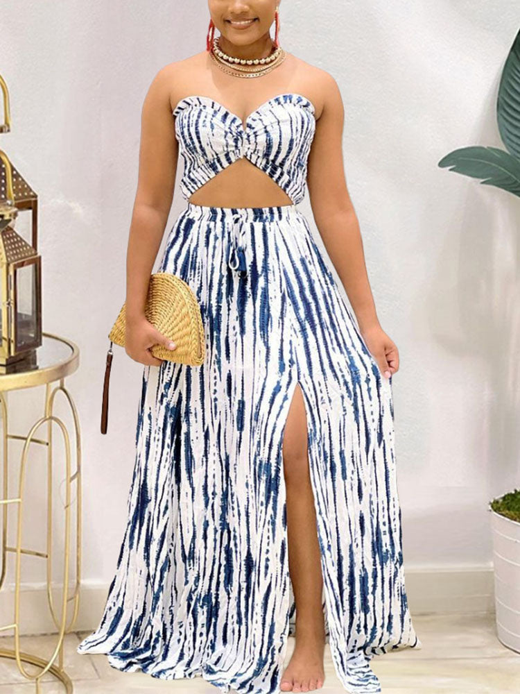 Sexy Dress Suits Off Shoulder Tube Top Slit Maxi Skirt