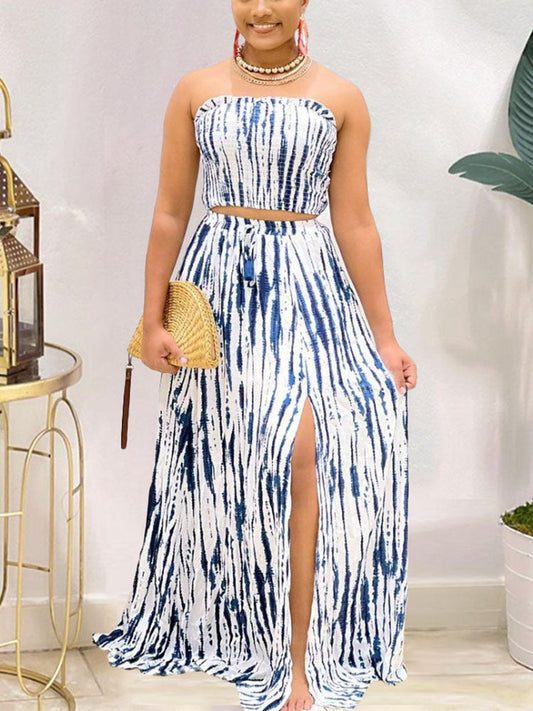Sexy Dress Suits Off Shoulder Tube Top Slit Maxi Skirt