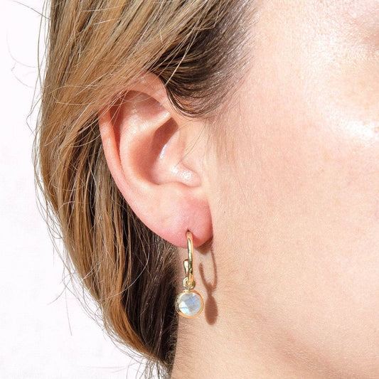 Rainbow Moonstone Silver and Golden Hoop Earrings by Tiny Rituals