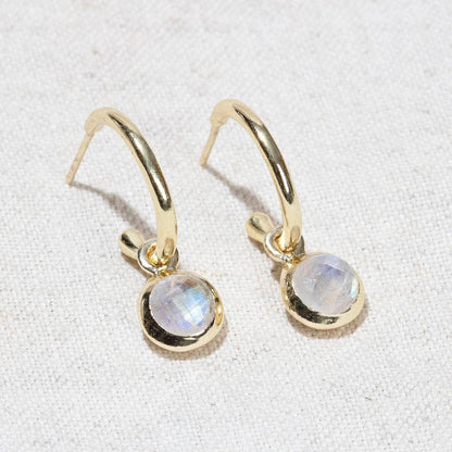 Rainbow Moonstone Silver and Golden Hoop Earrings by Tiny Rituals